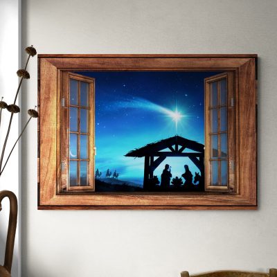 Alternative view of Jesus Christmas Nativity Scene Window Framed Canvas Prints - The Birth Of Jesus Christ Wall Art Decor - Poster