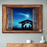 Jesus Christmas Nativity Scene Window Framed Canvas Prints - The Birth Of Jesus Christ Wall Art Decor - Poster