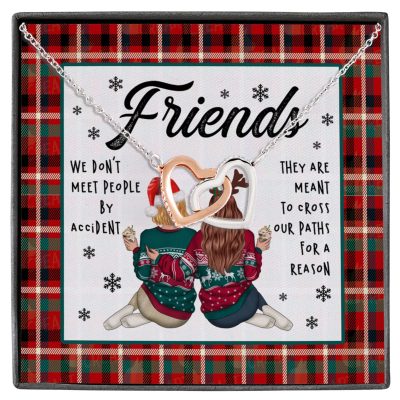 Friends We Don't Meet People By Accident They're Meant to Cross Our Path Bestie Interlocking Hearts Pendant Necklace