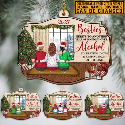 Personalized Besties Here's to Another Year of Bonding Over Alcohol Custom Shaped Ornament