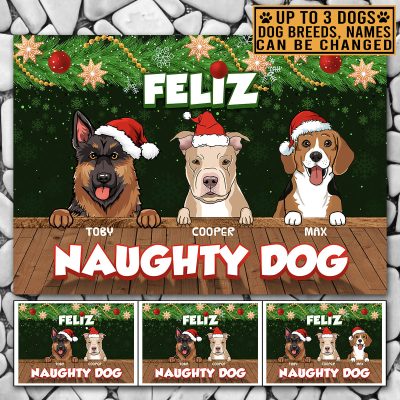 Alternative view of Personalized Dog Breeds Feliz Naughty Dog Doormat - Custom Christmas Doormat For Dog Lovers