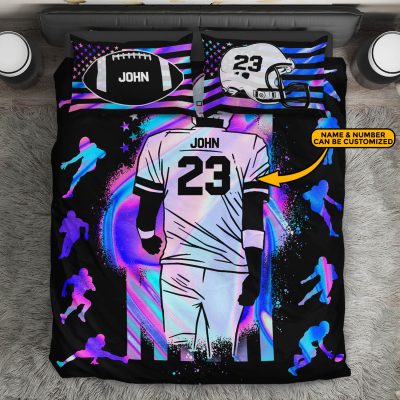 Personalized Football American Flag Custom Bedding Set - Pillow and Duvet Cover - Custom Football Lover Gifts