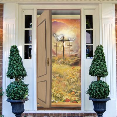 God Door Open Decorative Door Cover - Jesus Cross Christians Door Decoration