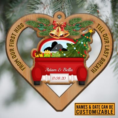 From Our First Kiss Till Our Last Breath Personalized Couple Red Truck Custom Shaped Christmas Ornament