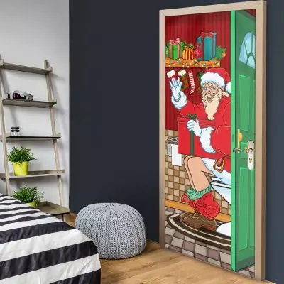 Alternative view of Funny Christmas Santa Restroom Bathroom Door Cover - Christmas Party Decorations - Holiday Door Covers