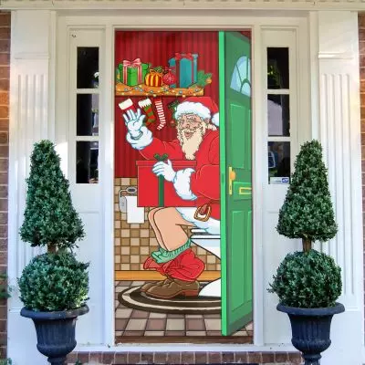 Funny Christmas Santa Restroom Bathroom Door Cover - Christmas Party Decorations - Holiday Door Covers