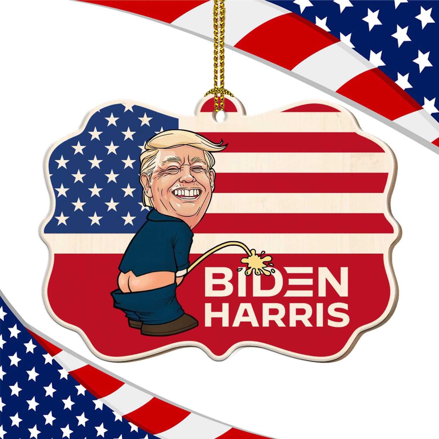 6VT. Trump Peeing Biden Harris ornament mk1