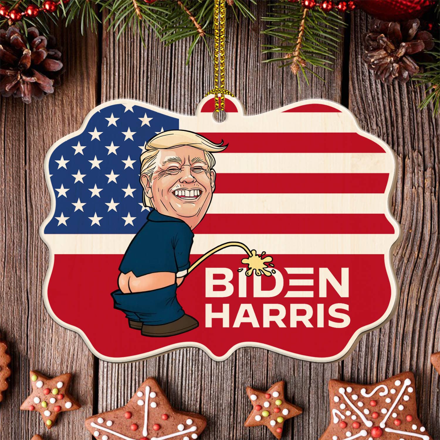 6VT. Trump Peeing Biden Harris ornament mk2