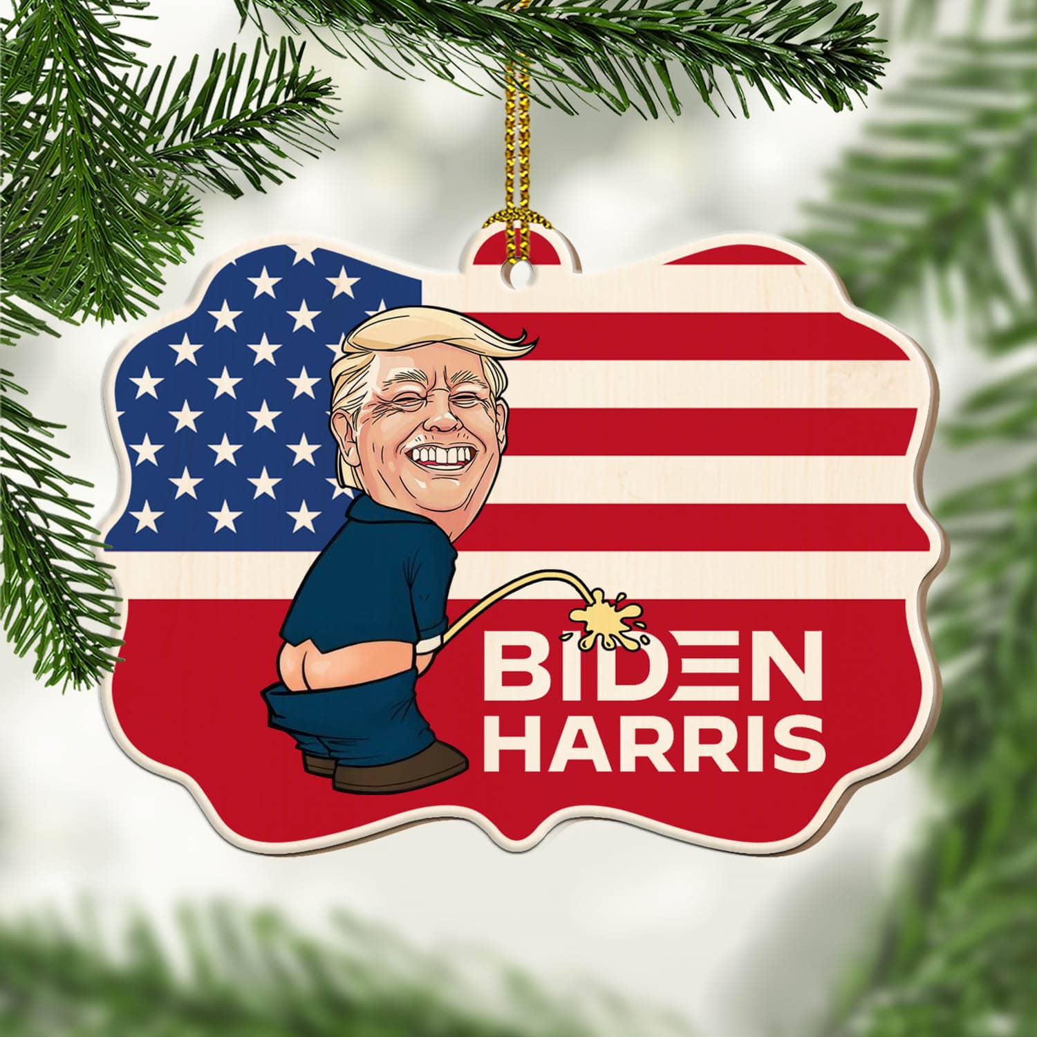 6VT. Trump Peeing Biden Harris ornament mk3