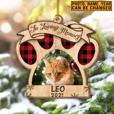 Alternative view of In Loving Memory Personalized Photo Pet Dog Cat Memorial Custom Shaped Wooden Christmas Ornament Keepsake