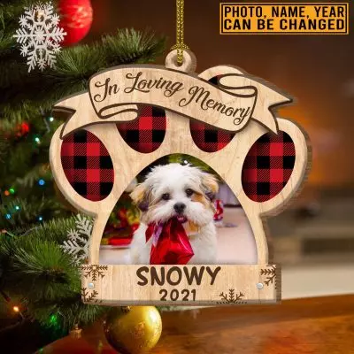 In Loving Memory Personalized Photo Pet Dog Cat Memorial Custom Shaped Wooden Christmas Ornament Keepsake