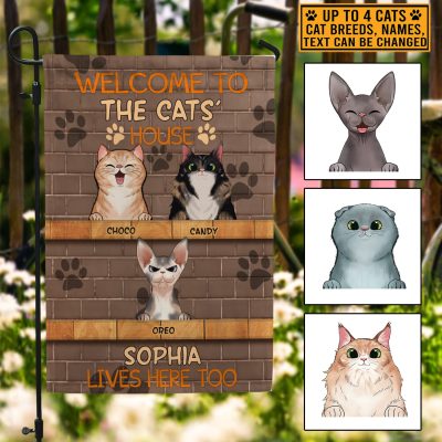 Alternative view of Personalized Cat Breeds Welcome To The Cats' House Outdoor House Flag - Custom Cat Lover Home Garden Flag