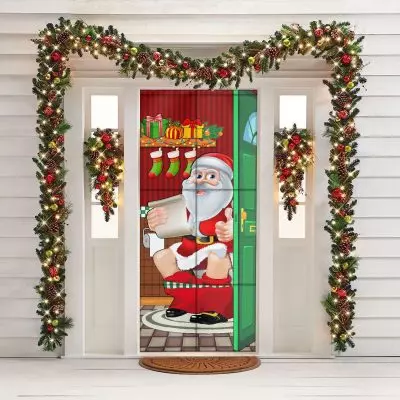Alternative view of Funny Christmas Santa Restroom Bathroom Door Cover - Funny Christmas Party Decoration For Door