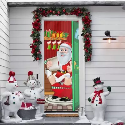 Funny Christmas Santa Restroom Bathroom Door Cover - Funny Christmas Party Decoration For Door