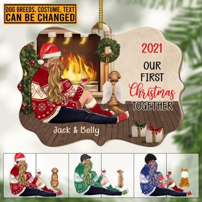 Personalized Christmas Ornaments for Couples Our First Christmas Together 2021 Decorative Custom Shaped Wooden Christmas Ornament