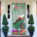 Bigfoot Wearing Santa Hat Christmas Tree Merry Christmas Door Cover - Funny Christmas Decoration For Door