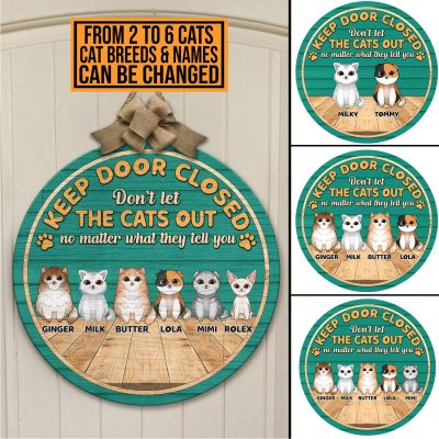 Personalized Peeking Cat Keep Door Closed Don’t Let The Cats Out Decorative Wooden Door Sign - Cat Lover Gift