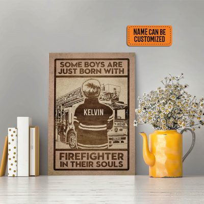 Alternative view of Personalized Some Boys Are Just Born With Firefighter In Their Souls Framed Canvas Prints - Unframed Poster
