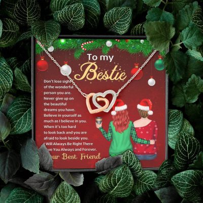 Bestie Don't Lose Sight of the Wonderful Person You Are Never Give Up Interlocking Hearts Pendant Necklace