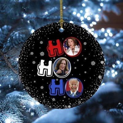 Funny Biden Kamala Harris Pelosi Ho Ho Ho Anti Democrat Christmas Circle Ornament Keepsake