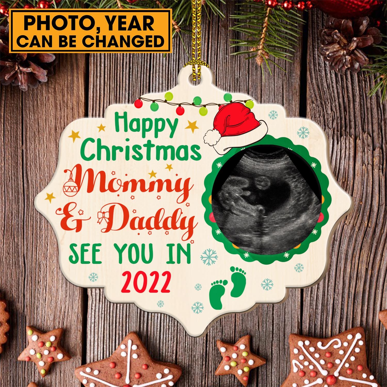 6VT. Happy Christmas Mommy Daddy ornament mk3