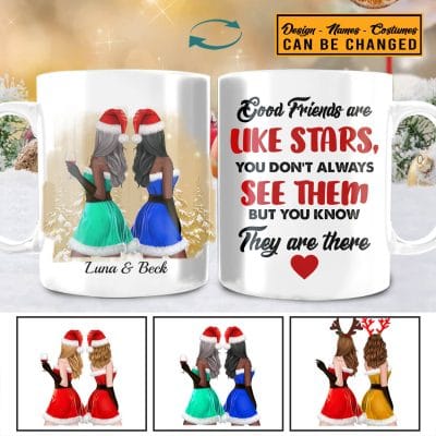 Personalized Good Friends Are Like Stars Ceramic Coffee Mug - Custom Best Friend Besties BFF Christmas Gifts