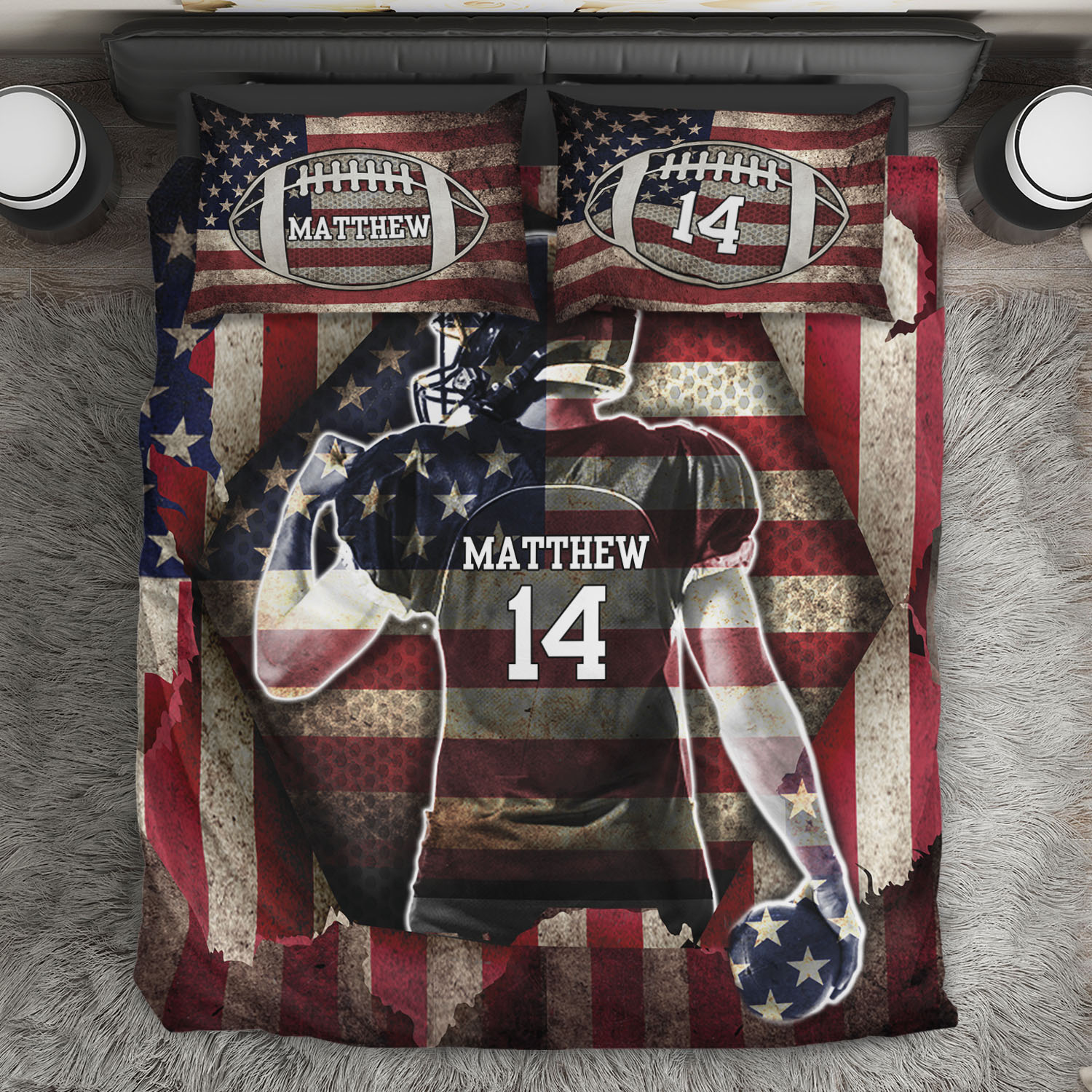 9VT. US Football Bedding Set (Sample Design 2) Bedding Set Mockup 7