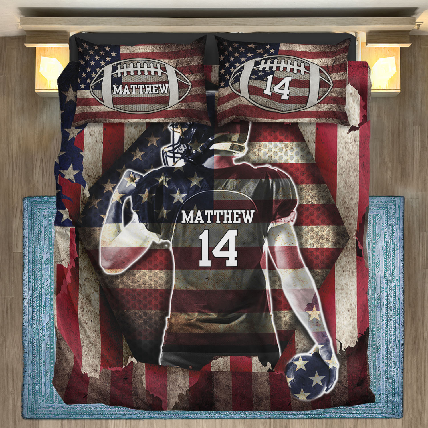 9VT. US Football Bedding Set (Sample Design 2) Bedding Set Mockup 8