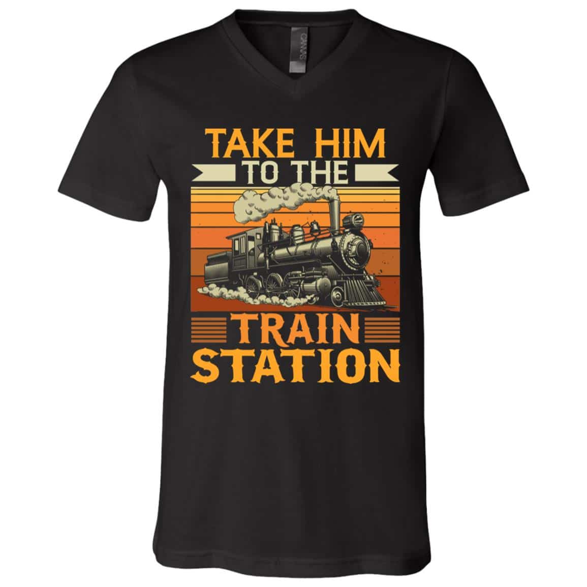 Train Station tee, Black, V-Neck T-Shirt