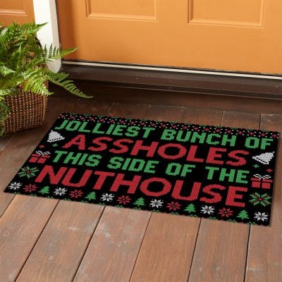 Alternative view of Jolliest Bunch of Assholes This Side of the Nuthouse Christmas Outdoor Indoor Doormat - Funny Holiday Gifts