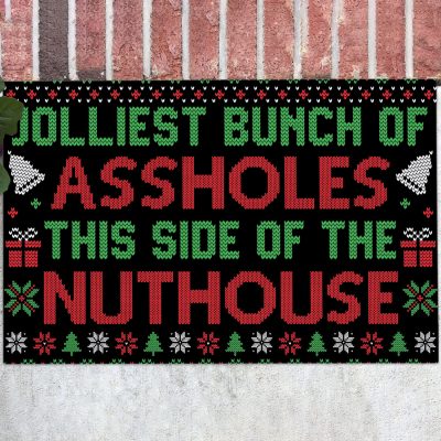 Jolliest Bunch of Assholes This Side of the Nuthouse Christmas Outdoor Indoor Doormat - Funny Holiday Gifts