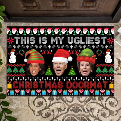Alternative view of This Is My Ugliest Christmas Doormat Wipe Your Feet Here Funny Biden Harris Pelosi Indoor Outdoor Doormat