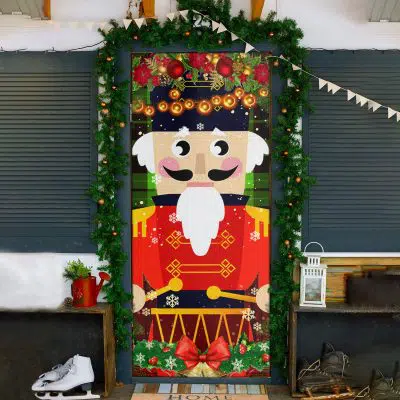 Nutcracker Christmas Door Cover - Funny Xmas Holiday Season Decoration Front Door Wrap