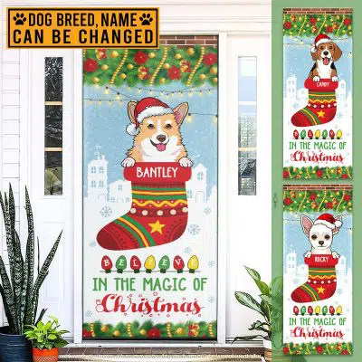 Alternative view of Personalized Dog Breeds Believe In The Magic Of Christmas Front Door Cover - Dog Lovers Christmas Door Covers