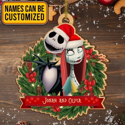 Personalized Couple Santa Jack And Sally Nightmare Before Christmas Custom Shaped Wooden Christmas Ornament