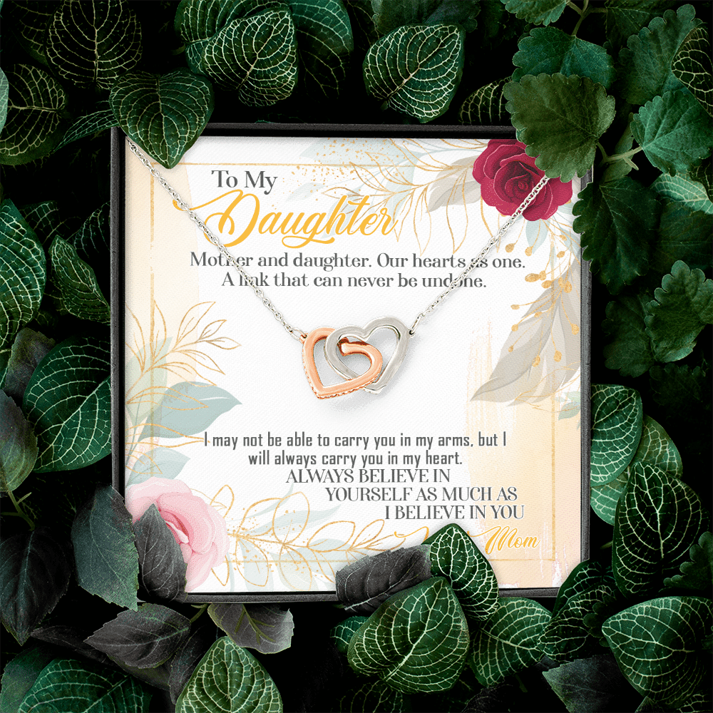 From Mom To My Daughter Mother And Daughter Our Hearts As One Interlocking Hearts Pendant Necklace