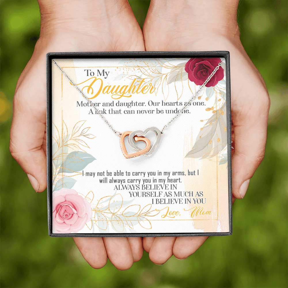 From Mom To My Daughter Mother And Daughter Our Hearts As One Interlocking Hearts Pendant Necklace