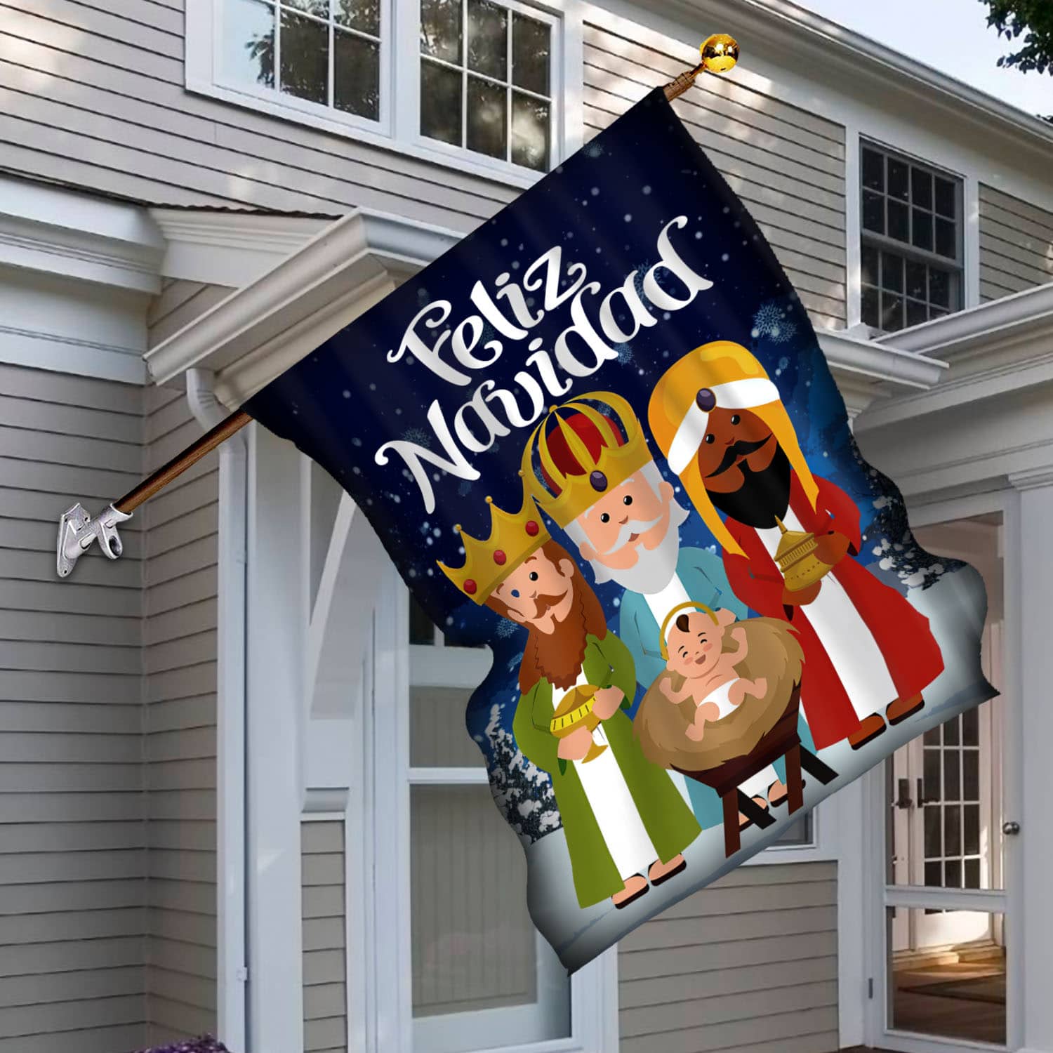 1BN. Three Kings 30x40 House Flag Mockup 6