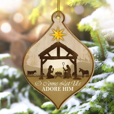 Alternative view of O Come Let Us Adore Him Ornament - Jesus Was Born Nativity Scene Christmas Ornament