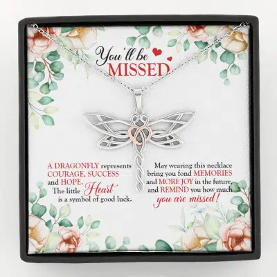You'll Be Missed A Dragonfly Represents Courage Success And Hope Dragonfly Necklace - Leaving Job Gift for Coworker - Dragonfly Necklace