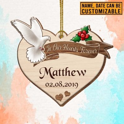 Alternative view of Personalized In Our Hearts Forever Memorial Decorative Custom Shaped Wooden Christmas Ornament Keepsake