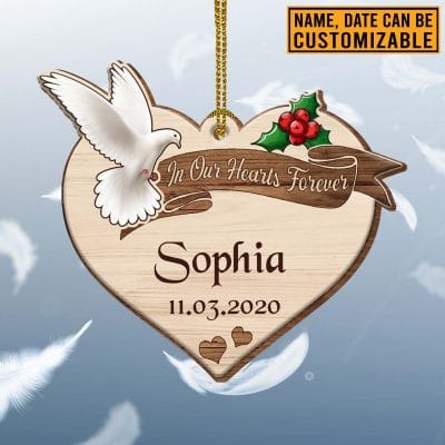 Personalized In Our Hearts Forever Memorial Decorative Custom Shaped Wooden Christmas Ornament Keepsake