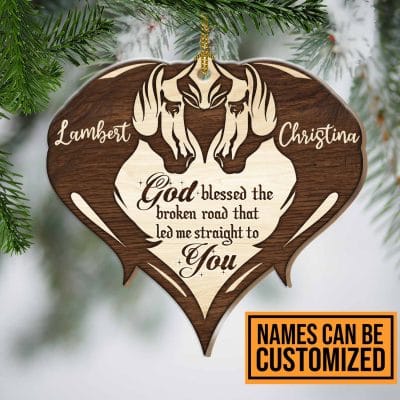 Alternative view of Personalized Horse Couple God Blessed The Broken Road Couple Custom Shaped Christmas Ornament Keepsake