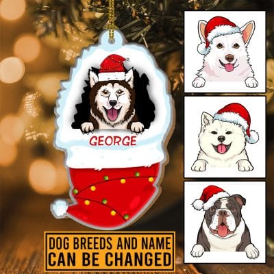 Alternative view of Personalized Dog In A Christmas Hat Decorative Custom Shaped Wooden Christmas Ornament Keepsake Holiday Gifts