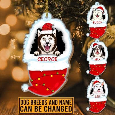 Personalized Dog In A Christmas Hat Decorative Custom Shaped Wooden Christmas Ornament Keepsake Holiday Gifts