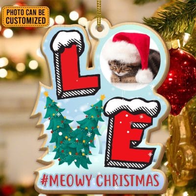 Personalized Photo Love Cat Christmas Decorative Custom Shaped Wooden Christmas Ornament Keepsake Holiday Gifts