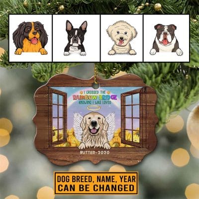 I Crossed The Rainbow Bridge Knowing I Was Loved Personalized Dog Memorial Medallion Metal Ornament Keepsake