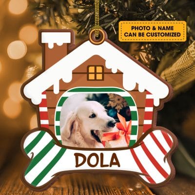 Personalized Dog In Christmas House Photo Pet Dog Decorative Custom Shaped Wooden Christmas Ornament Keepsake