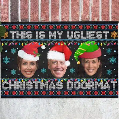 This Is My Ugliest Christmas Sweater Funny Biden Nancy Kamala Ugly Christmas House Doormat - Outdoor Indoor Doormat