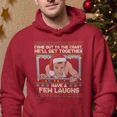 Alternative view of Come Out To The Coast Die-Hard Christmas Hoodie - Sweatshirt - Long Sleeve Shirt - Funny Ugly Christmas Sweater